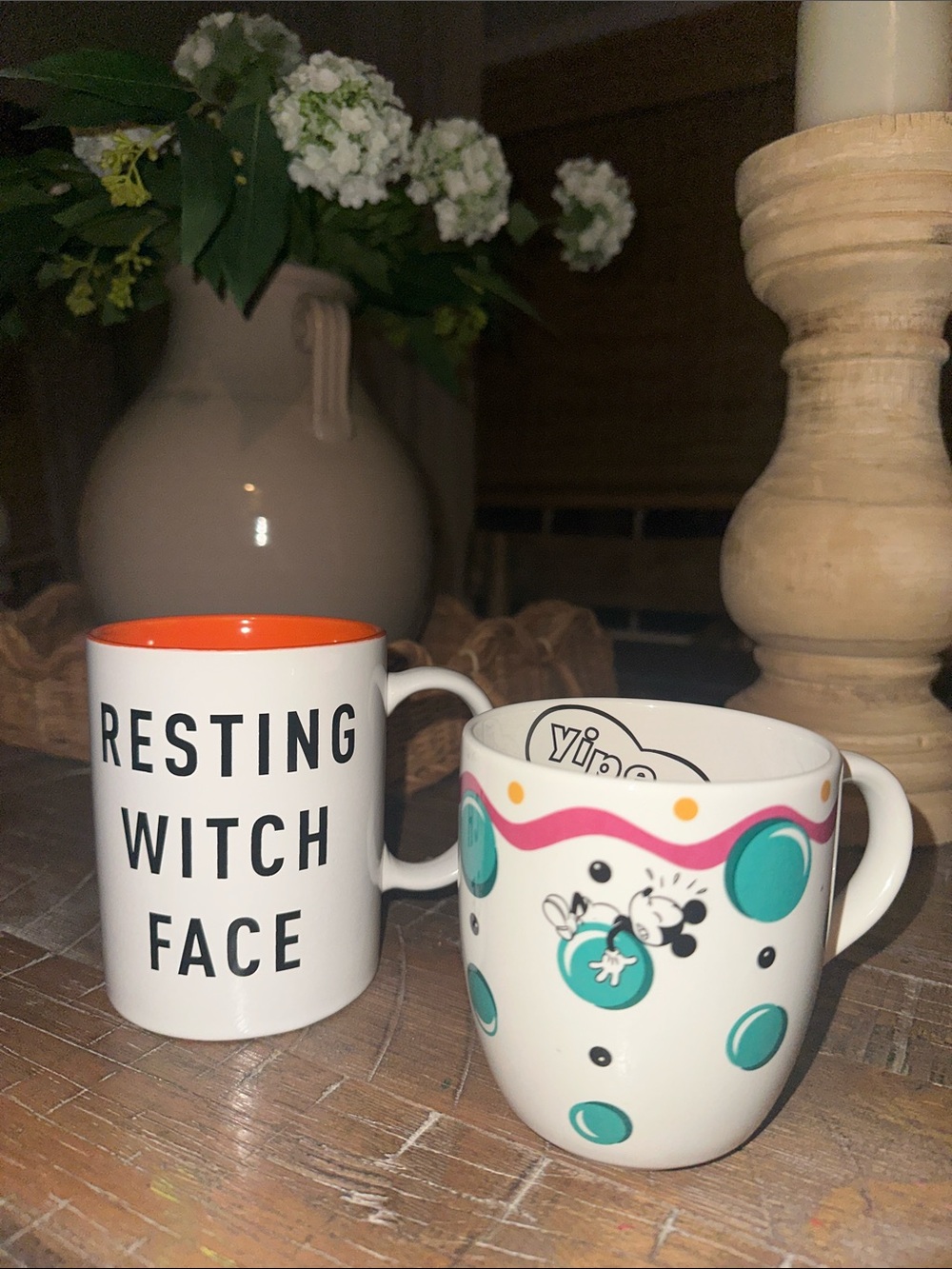 EUC! 2 Playful Fun Coffee Mugs - Kitchen Drink wear. Vintage Mickey. Art Deco.